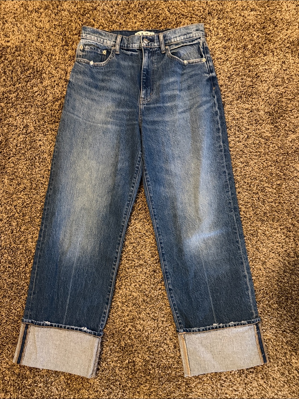 Cuffed Cropped Women's Jeans - Dark Blue